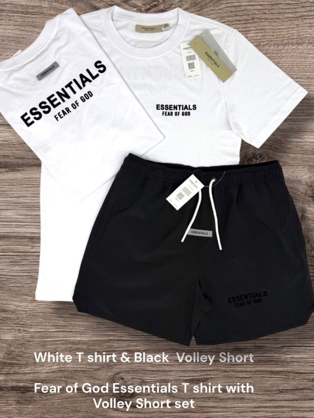 Essentials Men’s Black Volley Shorts with White Drawcord